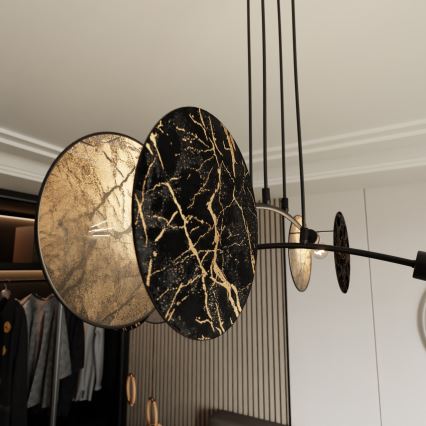 Κρεμαστό φωτιστικό οροφής MOTIF 4xE27/15W/230V μαύρο/χρυσαφί