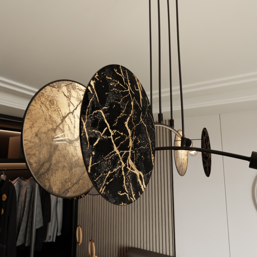 Κρεμαστό φωτιστικό οροφής MOTIF 4xE27/15W/230V μαύρο/χρυσαφί