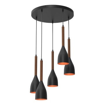 Κρεμαστό φωτιστικό οροφής MUZA 5xE27/15W/230V μαύρο/καφέ/χαλκός/οξιά