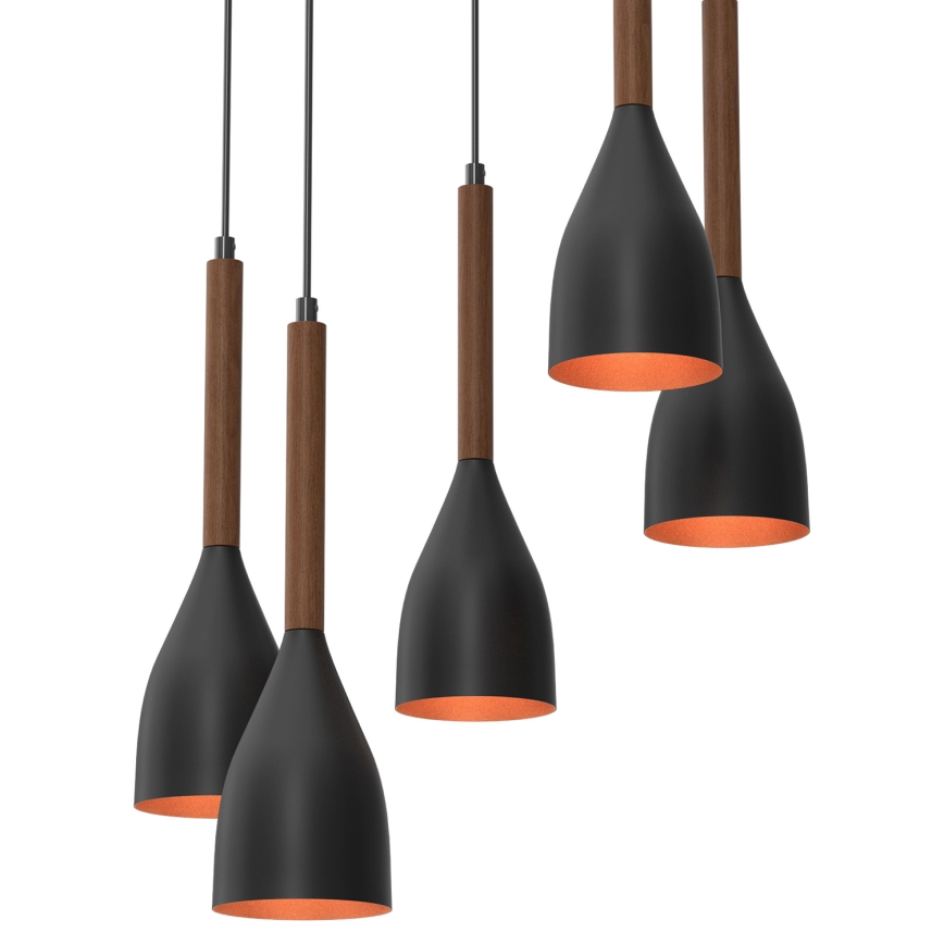 Κρεμαστό φωτιστικό οροφής MUZA 5xE27/15W/230V μαύρο/καφέ/χαλκός/οξιά