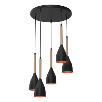 Κρεμαστό φωτιστικό οροφής MUZA 5xE27/15W/230V μαύρο/μπεζ/χαλκός/οξιά