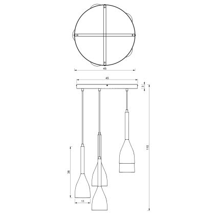 Κρεμαστό φωτιστικό οροφής MUZA 5xE27/15W/230V μαύρο/μπεζ/χαλκός/οξιά