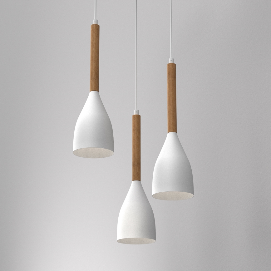 Κρεμαστό φωτιστικό οροφής  MUZA NEW 3xE27/60W/230V οξιά/λευκό