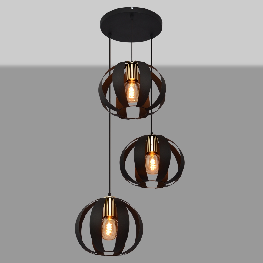 Κρεμαστό φωτιστικό οροφής NEWTON 3xE27/15W/230V μαύρο