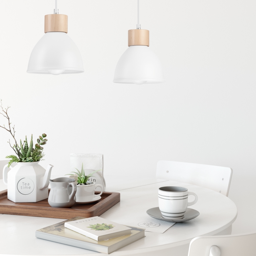 Κρεμαστό φωτιστικό οροφής  NICO 2xE27/60W/230V λευκό/οξιά