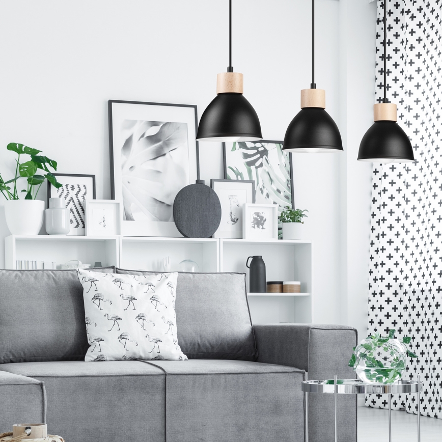 Κρεμαστό φωτιστικό οροφής  NICO 3xE27/60W/230V μαύρο/οξιά