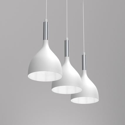 Κρεμαστό φωτιστικό οροφής NOAK 3xE27/15W/230V λευκό/γυαλιστερό χρώμιο