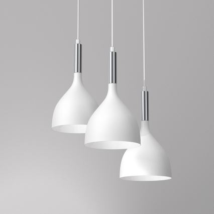 Κρεμαστό φωτιστικό οροφής NOAK 3xE27/15W/230V λευκό/γυαλιστερό χρώμιο