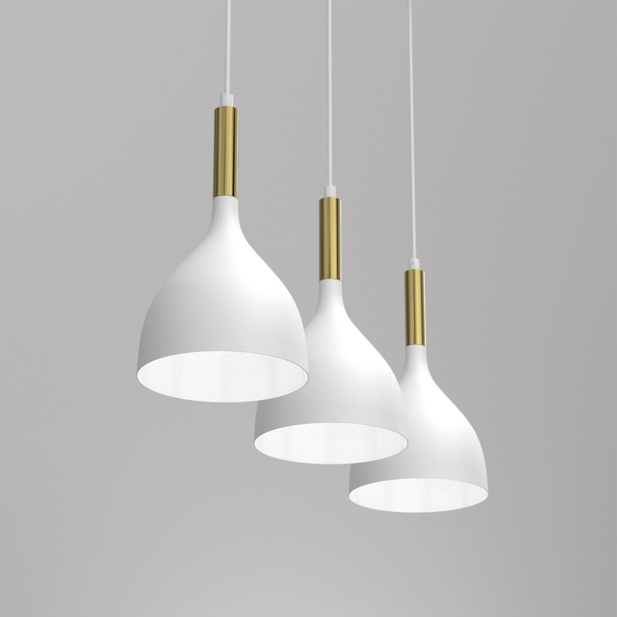 Κρεμαστό φωτιστικό οροφής NOAK 3xE27/15W/230V λευκό/χρυσό