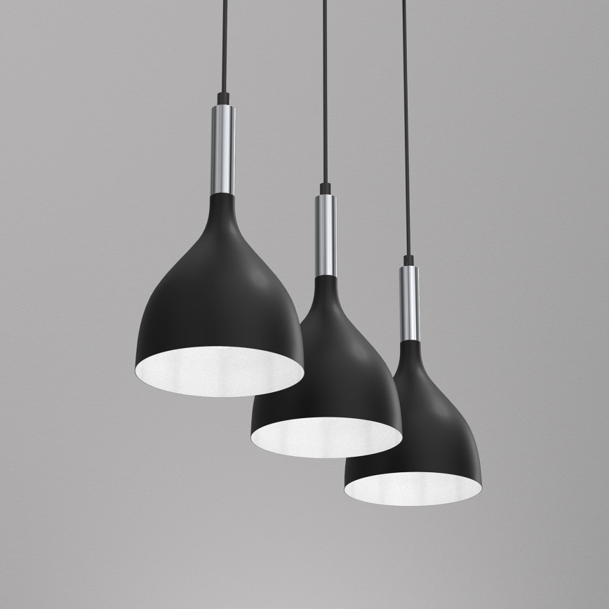 Κρεμαστό φωτιστικό οροφής NOAK 3xE27/15W/230V μαύρο/γυαλιστερό χρώμιο