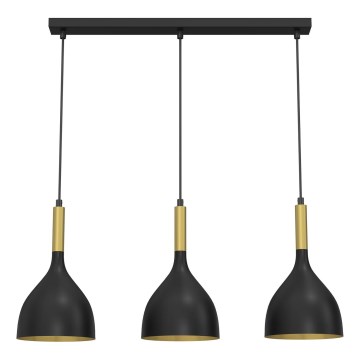 Κρεμαστό φωτιστικό οροφής NOAK 3xE27/15W/230V μαύρο/χρυσό