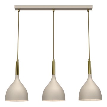 Κρεμαστό φωτιστικό οροφής NOAK 3xE27/15W/230V μπεζ/χρυσό