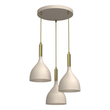 Κρεμαστό φωτιστικό οροφής NOAK 3xE27/15W/230V μπεζ/χρυσό
