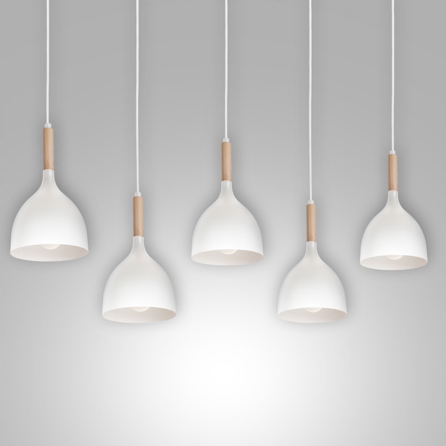 Κρεμαστό φωτιστικό οροφής NOAK 5xE27/15W/230V λευκό/οξιά