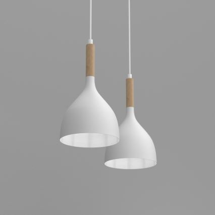 Κρεμαστό φωτιστικό οροφής NOAK WOOD 2xE27/15W/230V λευκό/οξιά