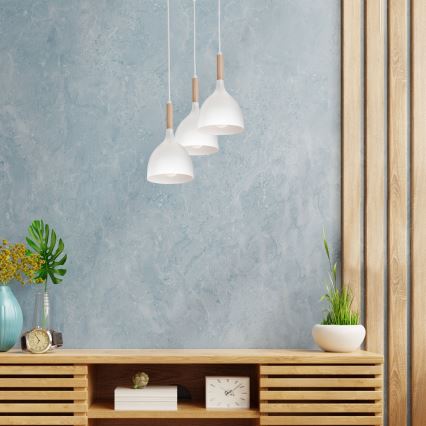 Κρεμαστό φωτιστικό οροφής NOAK WOOD 3xE27/15W/230V λευκό/οξιά