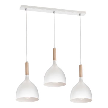Κρεμαστό φωτιστικό οροφής NOAK WOOD 3xE27/15W/230V λευκό/οξιά