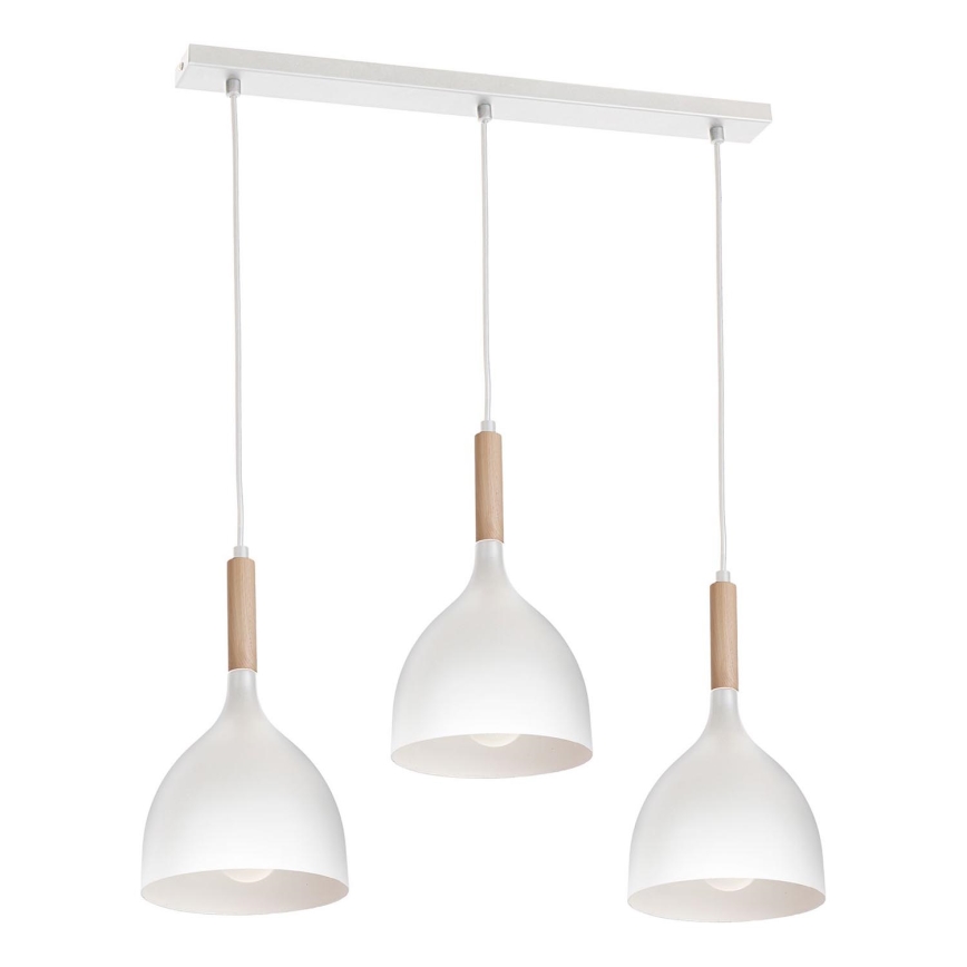 Κρεμαστό φωτιστικό οροφής NOAK WOOD 3xE27/15W/230V λευκό/οξιά
