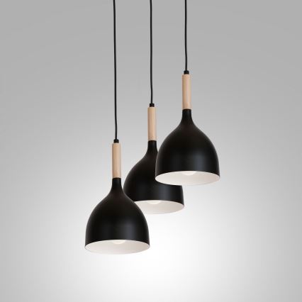 Κρεμαστό φωτιστικό οροφής NOAK WOOD 3xE27/15W/230V μαύρο/οξιά