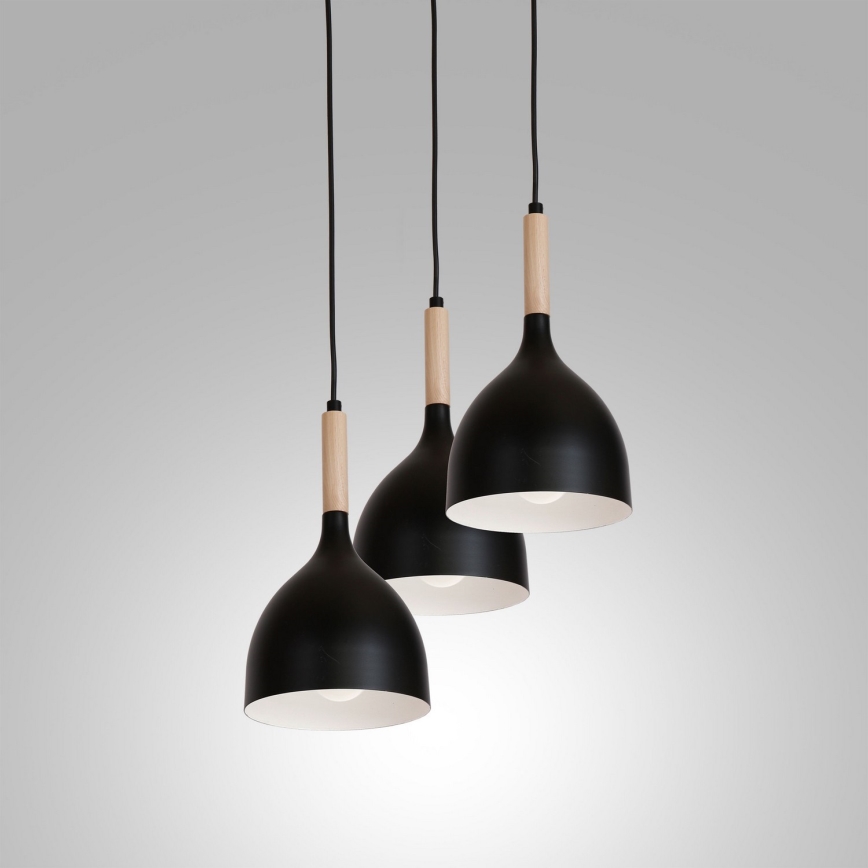 Κρεμαστό φωτιστικό οροφής NOAK WOOD 3xE27/15W/230V μαύρο/οξιά