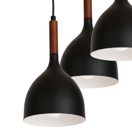 Κρεμαστό φωτιστικό οροφής NOAK WOOD 3xE27/15W/230V μαύρο/οξιά
