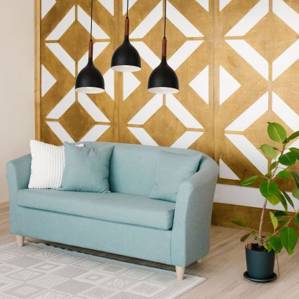 Κρεμαστό φωτιστικό οροφής NOAK WOOD 3xE27/15W/230V μαύρο/οξιά