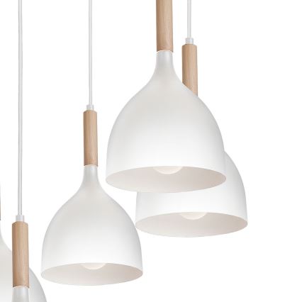 Κρεμαστό φωτιστικό οροφής NOAK WOOD 5xE27/15W/230V λευκό/οξιά