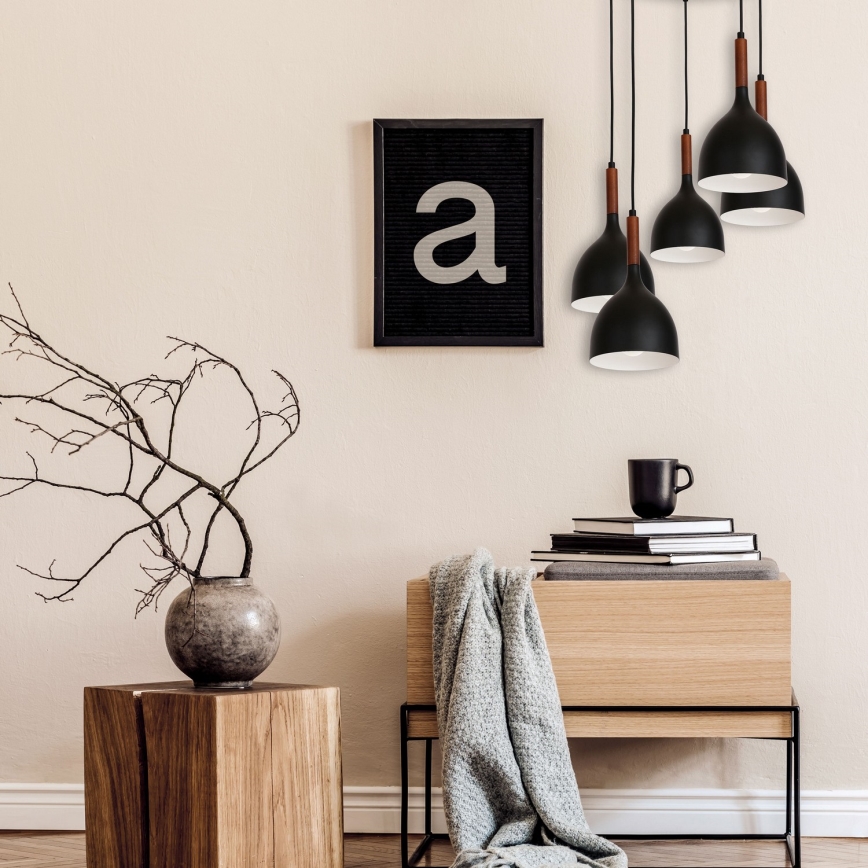 Κρεμαστό φωτιστικό οροφής NOAK WOOD 5xE27/15W/230V μαύρο/οξιά