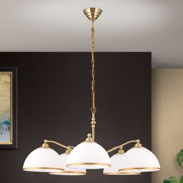 Κρεμαστό φωτιστικό οροφής OLD LAMP 5xE27/40W/230V διάμετρος 75 cm λευκό/ορείχαλκος