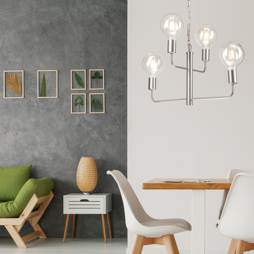 Κρεμαστό φωτιστικό οροφής ORLANDO 4xE27/60W/230V ασημί