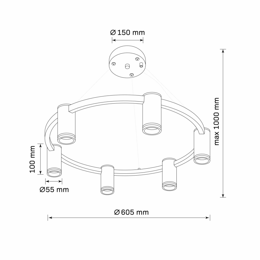 Κρεμαστό φωτιστικό οροφής PARIS 6xGU10/12W/230V μαύρο