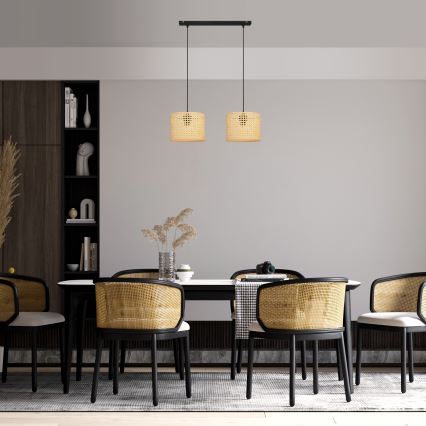 Κρεμαστό φωτιστικό οροφής ράγα ALBA 2xE27/15W/230V rattan/μαύρο