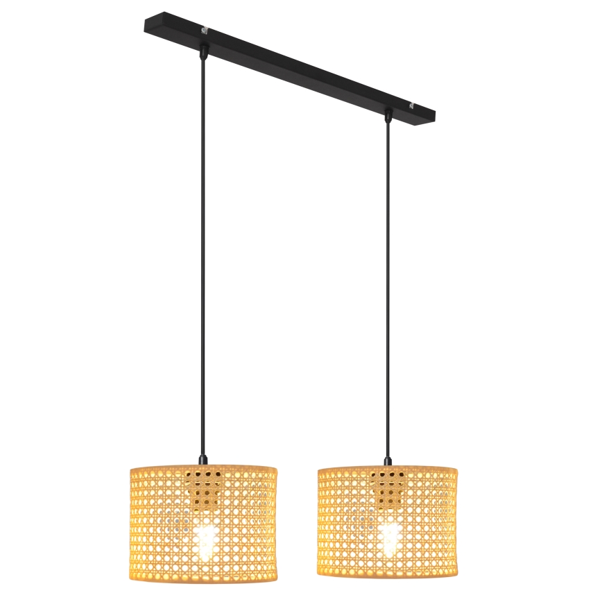 Κρεμαστό φωτιστικό οροφής ράγα ALBA 2xE27/15W/230V rattan/μαύρο