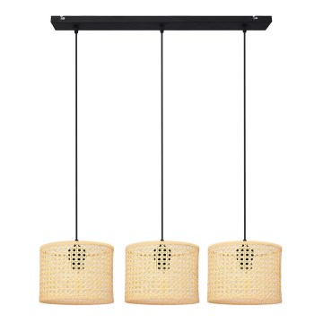 Κρεμαστό φωτιστικό οροφής ράγα ALBA 3xE27/15W/230V rattan/μαύρο