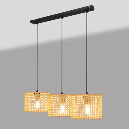 Κρεμαστό φωτιστικό οροφής ράγα ALBA 3xE27/15W/230V rattan/μαύρο