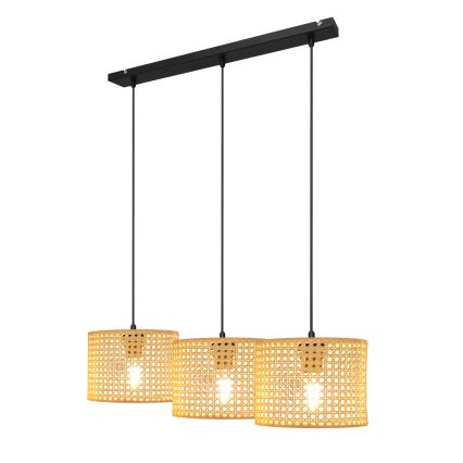 Κρεμαστό φωτιστικό οροφής ράγα ALBA 3xE27/15W/230V rattan/μαύρο
