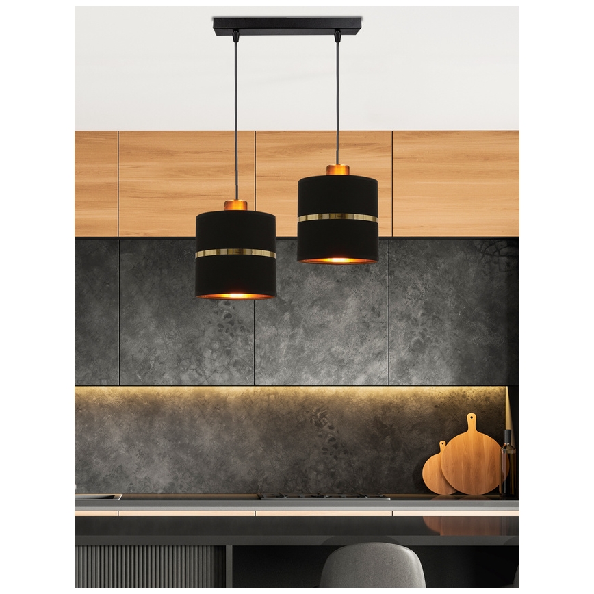 Κρεμαστό φωτιστικό οροφής ράγα ASSAM 2xE27/60W/230V μαύρο/χρυσό