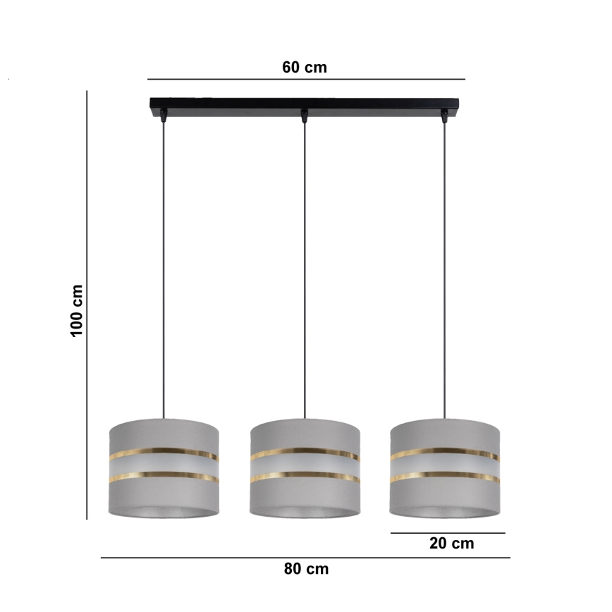 Κρεμαστό φωτιστικό οροφής ράγα CORAL 3xE27/60W/230V γκρι