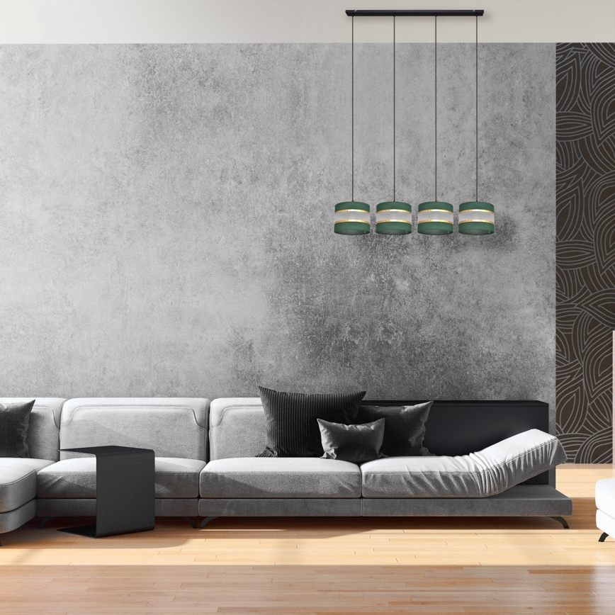 Κρεμαστό φωτιστικό οροφής ράγα HELEN 4xE27/15W/230V πράσινο/χρυσαφί