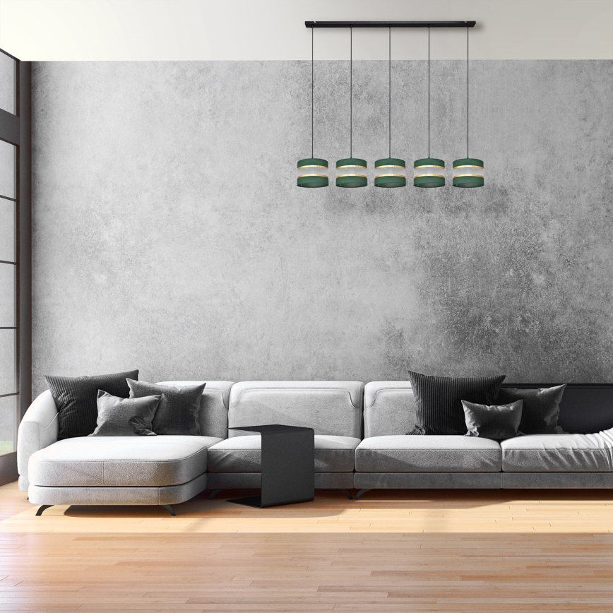 Κρεμαστό φωτιστικό οροφής ράγα  HELEN 5xE27/15W/230V πράσινο/χρυσαφί