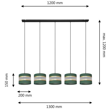 Κρεμαστό φωτιστικό οροφής ράγα  HELEN 5xE27/15W/230V πράσινο/χρυσαφί