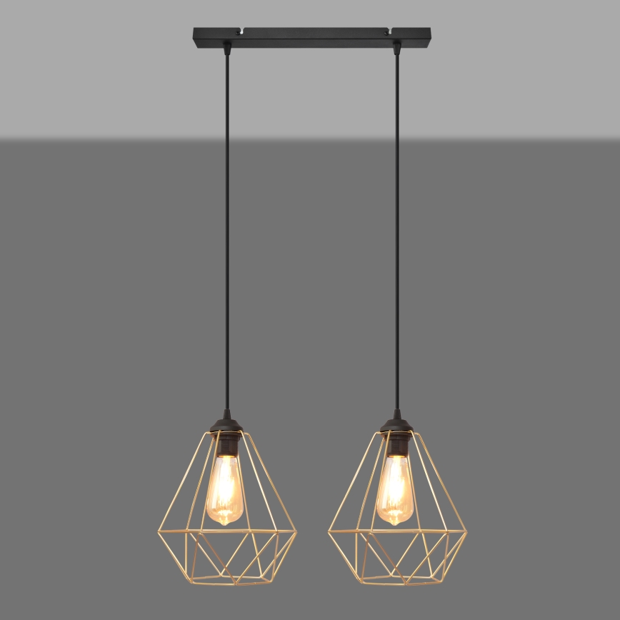 Κρεμαστό φωτιστικό οροφής ράγα KARO 2xE27/15W/230V χρυσαφί/μαύρο
