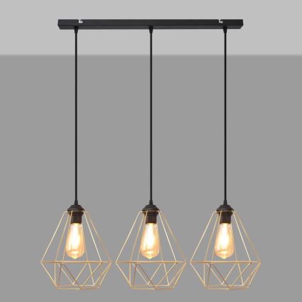 Κρεμαστό φωτιστικό οροφής ράγα KARO 3xE27/15W/230V χρυσαφί/μαύρο