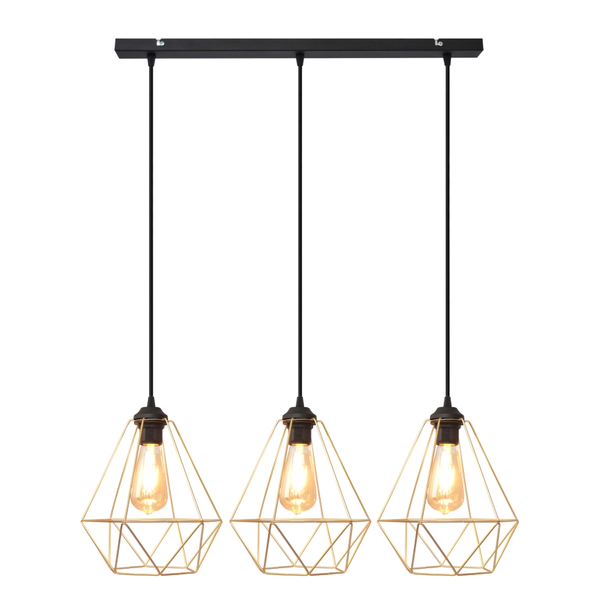 Κρεμαστό φωτιστικό οροφής ράγα KARO 3xE27/15W/230V χρυσαφί/μαύρο
