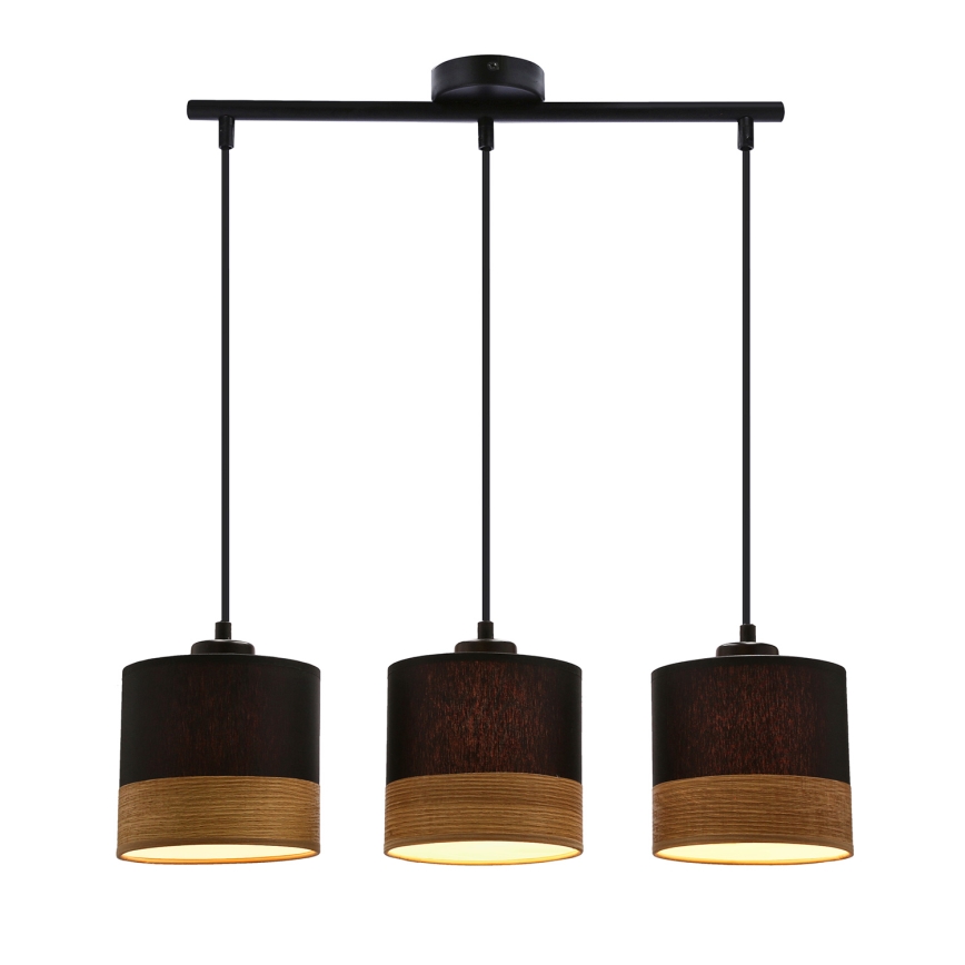 Κρεμαστό φωτιστικό οροφής ράγα PORTO 3xE27/60W/230V μαύρο/καφέ