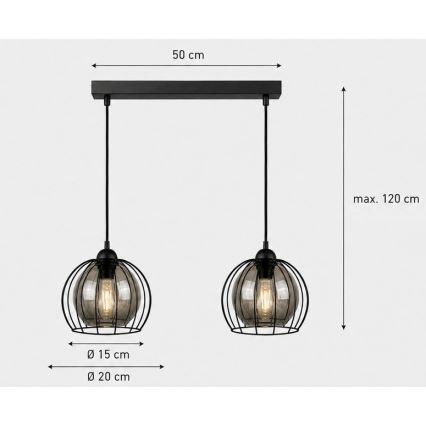 Κρεμαστό φωτιστικό οροφής ράγα SOLO BLACK 2xE27/60W/230V