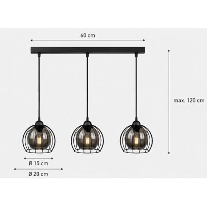 Κρεμαστό φωτιστικό οροφής ράγα SOLO BLACK 3xE27/60W/230V