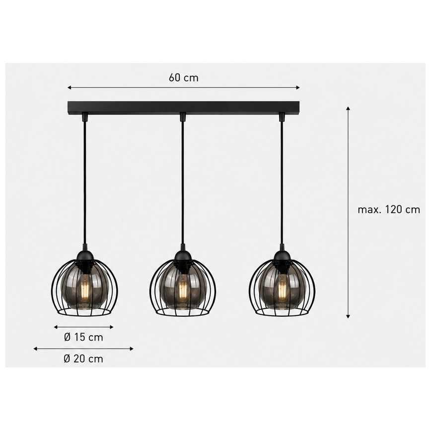 Κρεμαστό φωτιστικό οροφής ράγα SOLO BLACK 3xE27/60W/230V