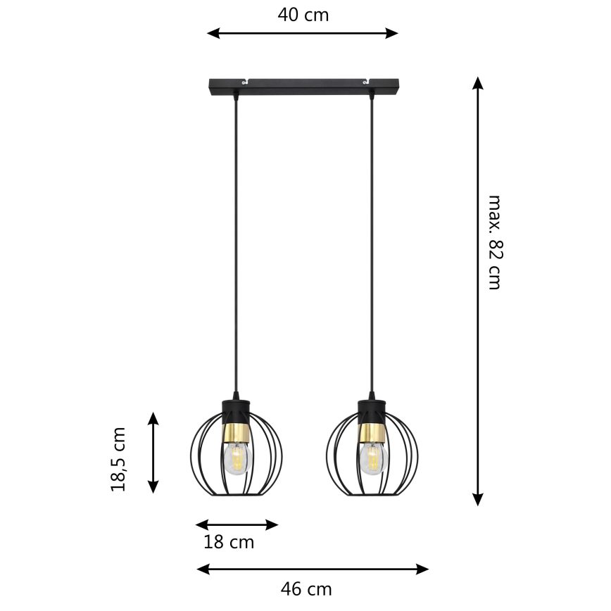 Κρεμαστό φωτιστικό οροφής ράγα STARLIGHT 2xE27/15W/230V μαύρο/χρυσαφί