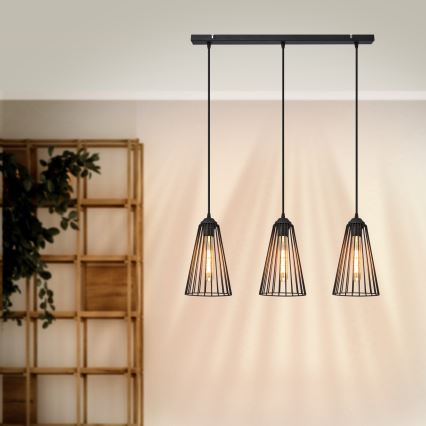 Κρεμαστό φωτιστικό οροφής ράγα TORRI 3xE27/15W/230V μαύρο